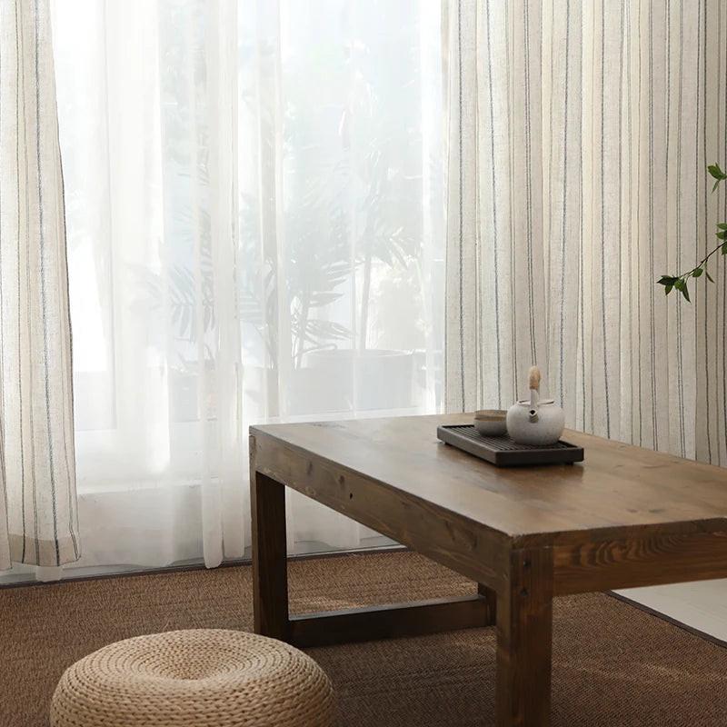 Linen Cotton Stripe Curtain for Living Room, Linen Bedroom Curtain Window Drapes