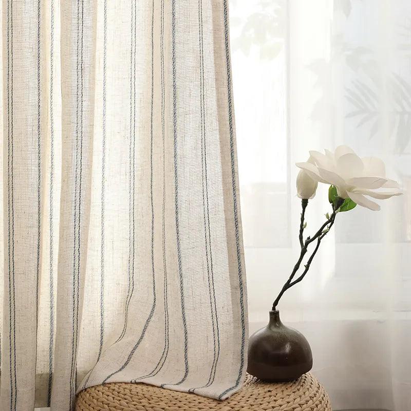 Linen Cotton Stripe Curtain for Living Room, Linen Bedroom Curtain Window Drapes