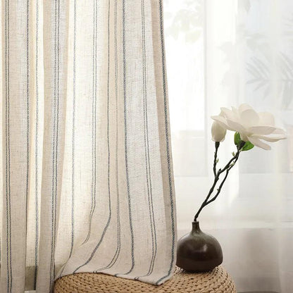 Linen Cotton Stripe Curtain for Living Room, Linen Bedroom Curtain Window Drapes