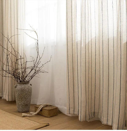 Linen Cotton Stripe Curtain for Living Room, Linen Bedroom Curtain Window Drapes