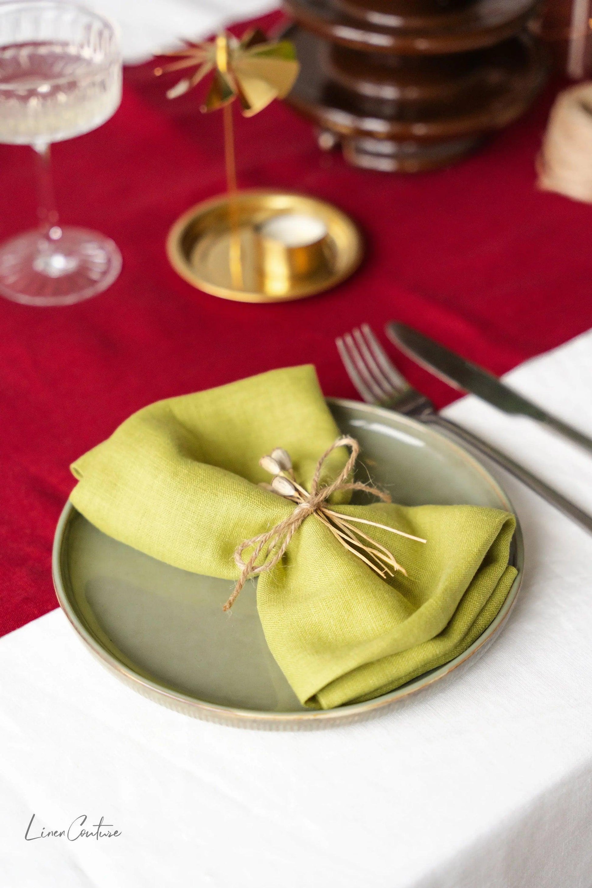Elegant natural linen napkins arranged neatly on a dining table enhancing eco-friendly decor