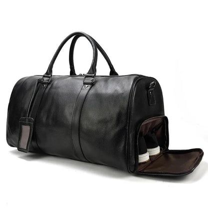 Premium cowskin travel bag showcasing durable craftsmanship and stylish design for sophisticated travelers.