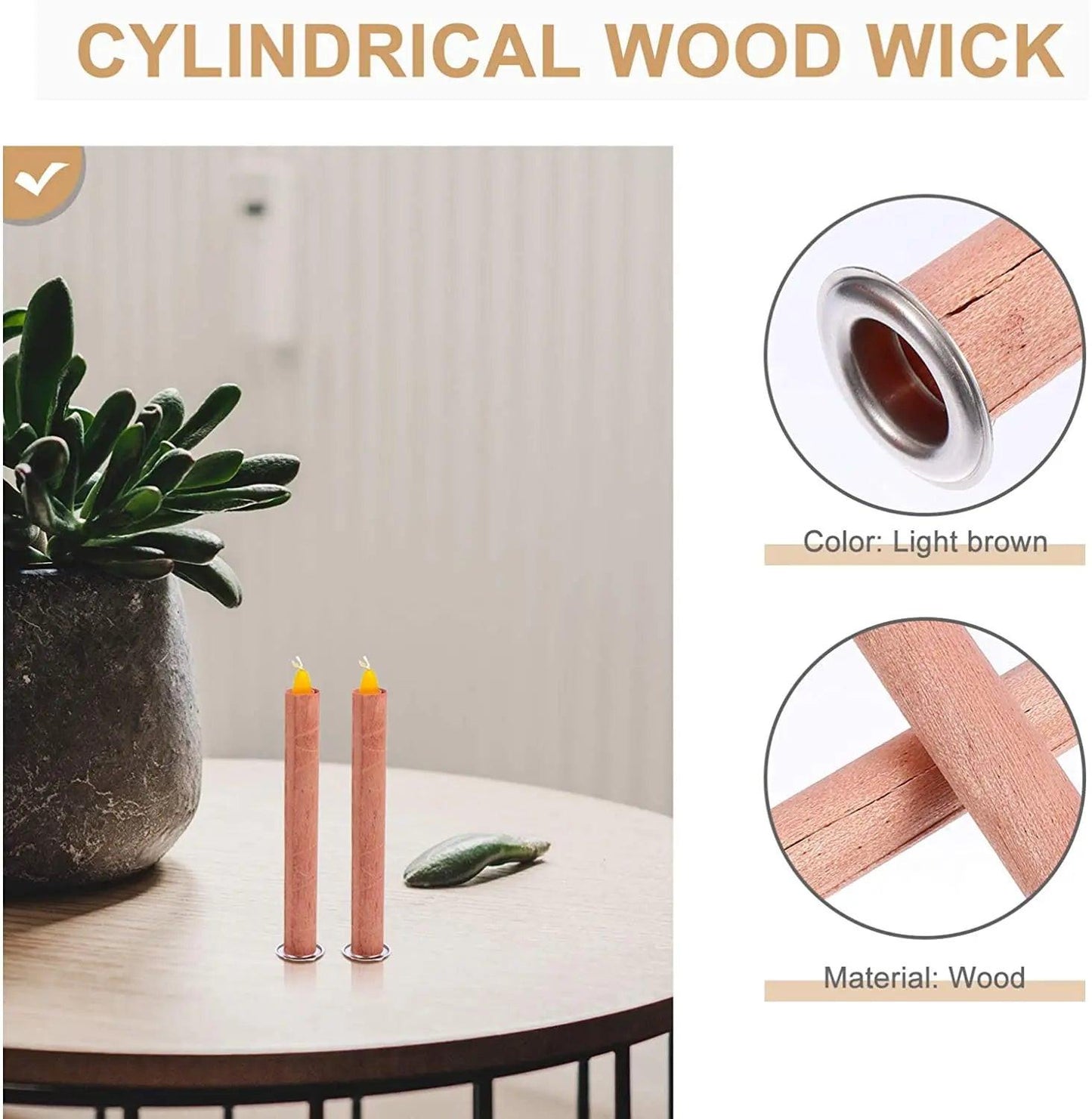 8pc Wooden Round Tube Smokeless Candle Core Wicks/ Replacement