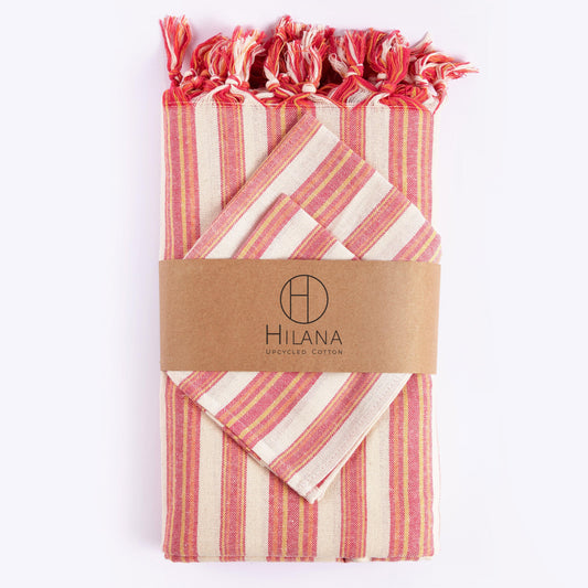 Eco-friendly Andana Striped Tablecloth Set - Magenta
