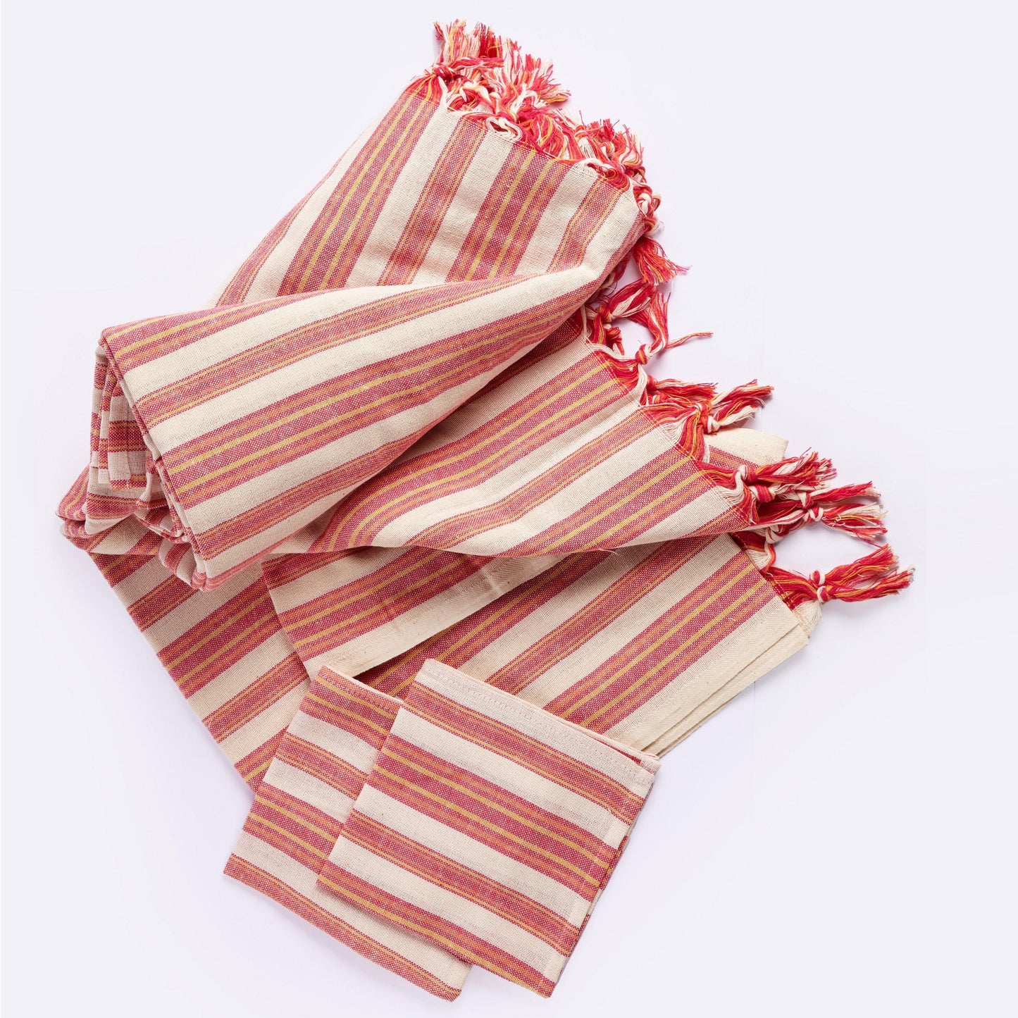 Eco-friendly Andana Striped Tablecloth Set - Magenta