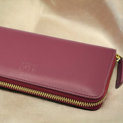 Kivik | Apple Leather Long Zip Wallet - Wine Red