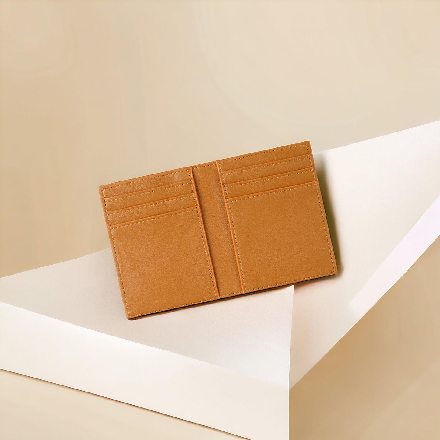 Vegan Cactus Leather Bifold Card Wallet - Cognac