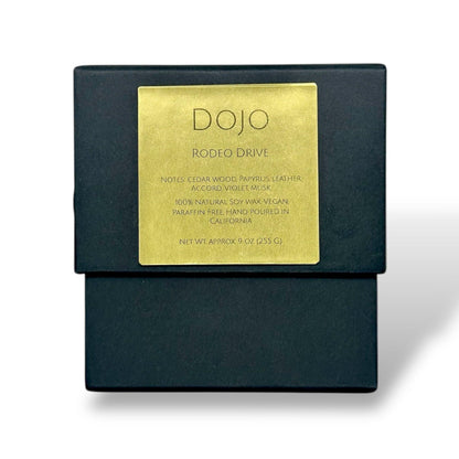 Luxury candle displayed elegantly on Rodeo Drive, symbolizing upscale ambiance and refined taste.