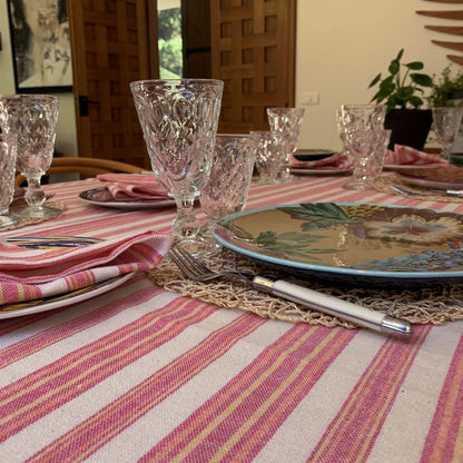 Eco-friendly Andana Striped Tablecloth Set - Magenta