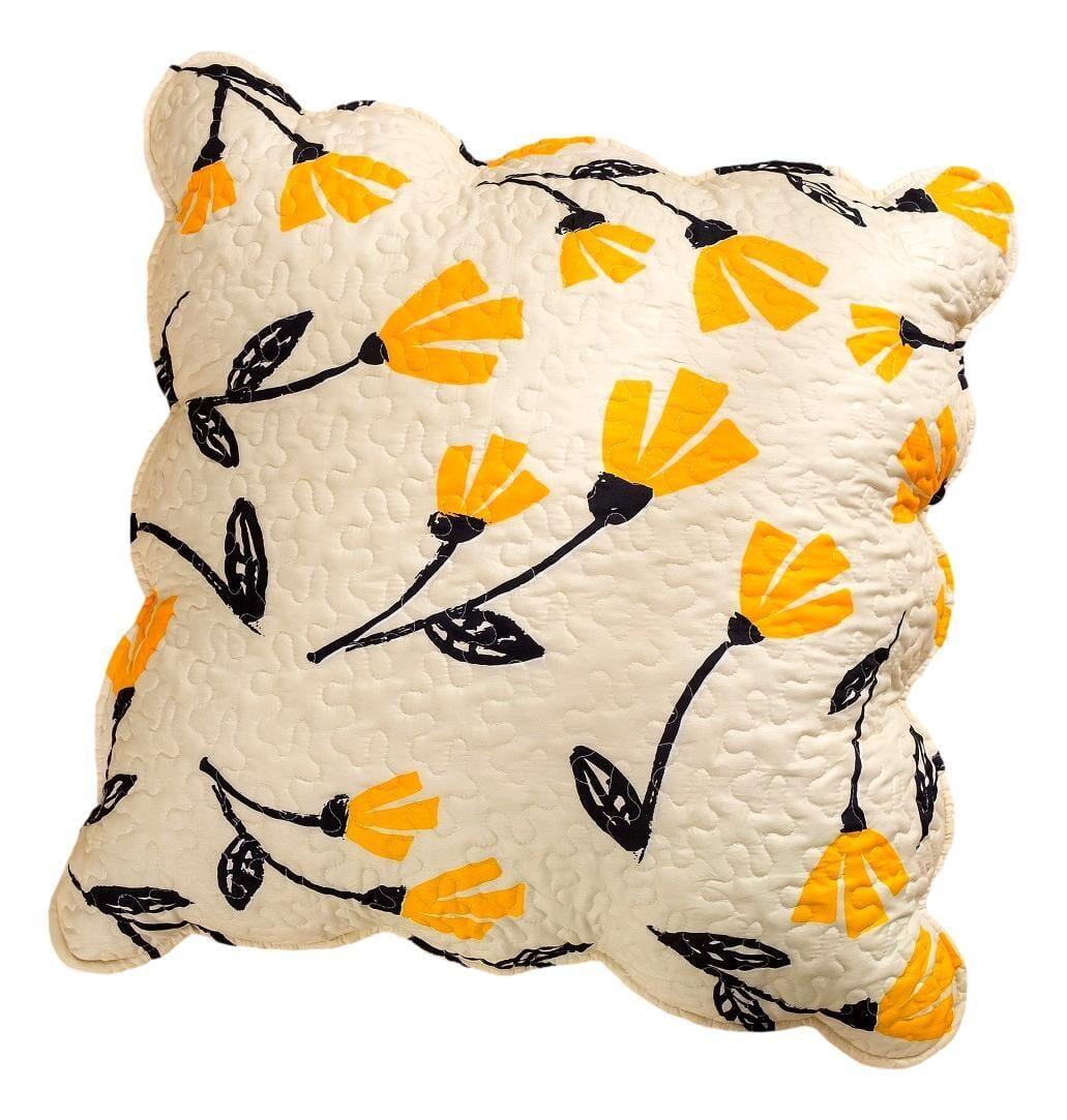 DaDa Bedding Yellow Fleur - Golden Orange + Ivory Cream Scalloped Pillow Cover