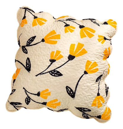 DaDa Bedding Yellow Fleur - Golden Orange + Ivory Cream Scalloped Pillow Cover