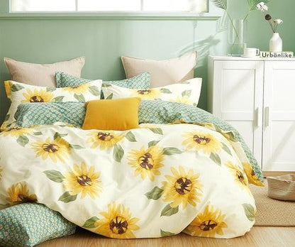 Thick + Fluffy 100% Cotton Reversible Sunflower Comforter Set