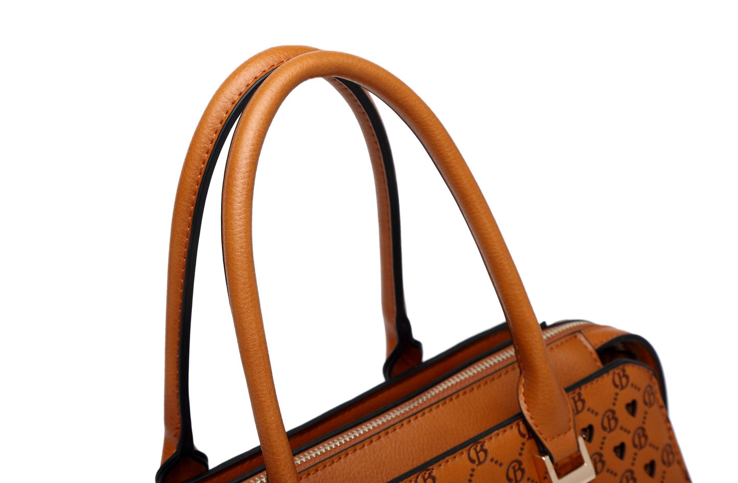 Brangio Italy Monogram Designer Satchel – Cognac Faux Leather Handbag