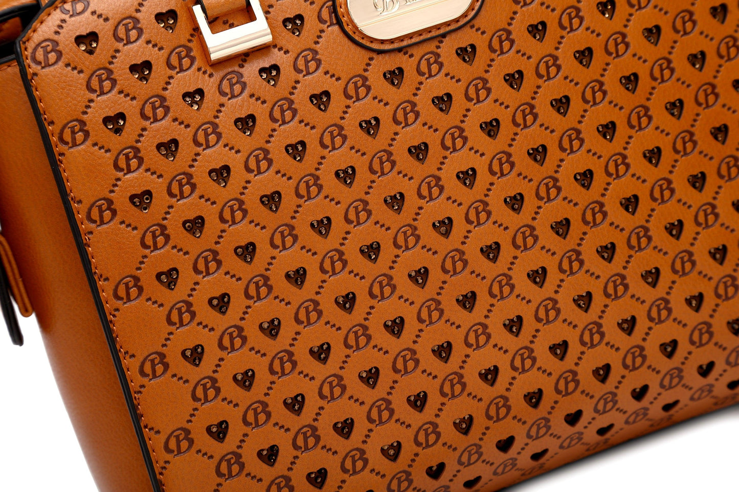 Brangio Italy Monogram Designer Satchel – Cognac Faux Leather Handbag