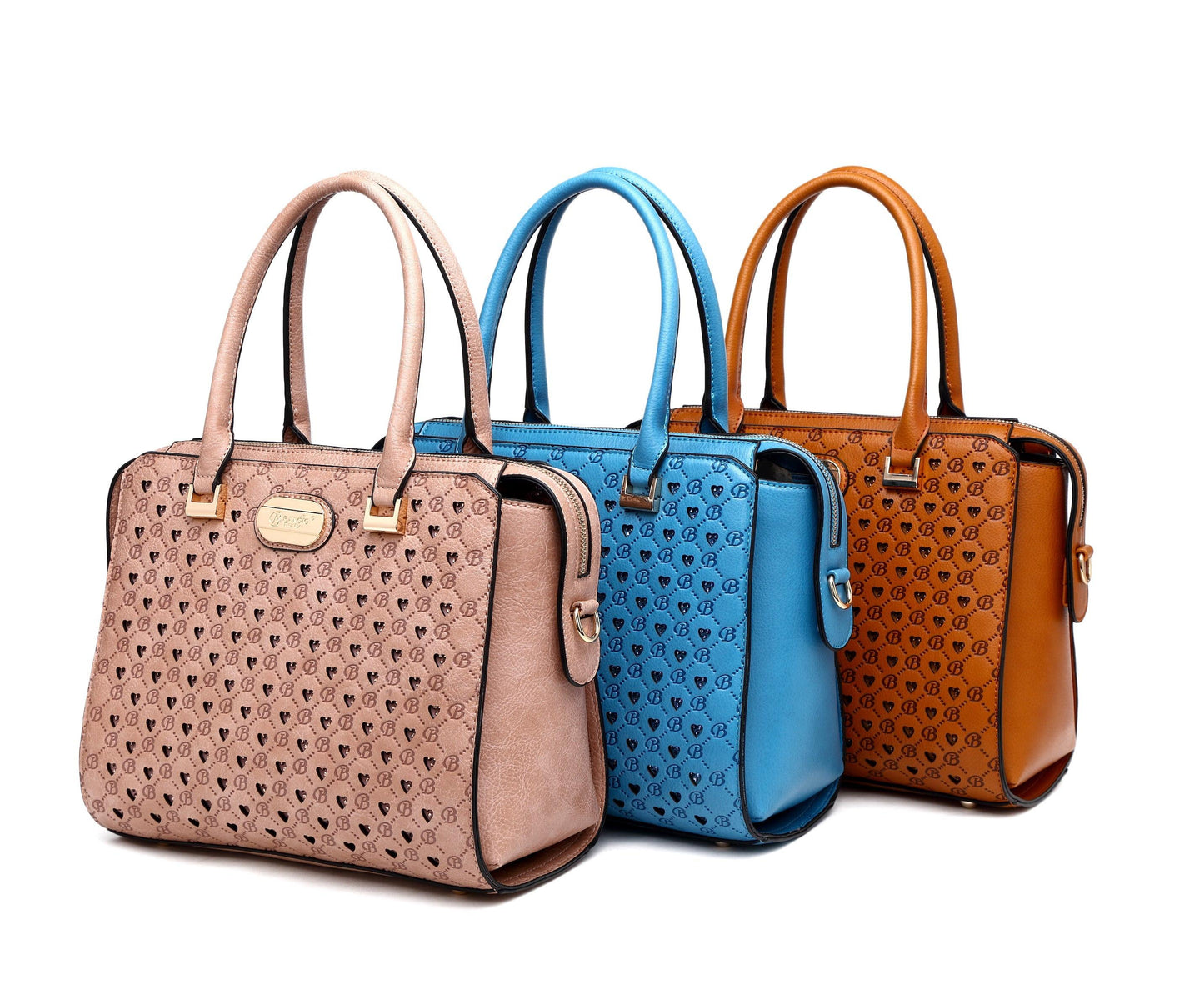 Brangio Italy Monogram Designer Satchel – Cognac Faux Leather Handbag