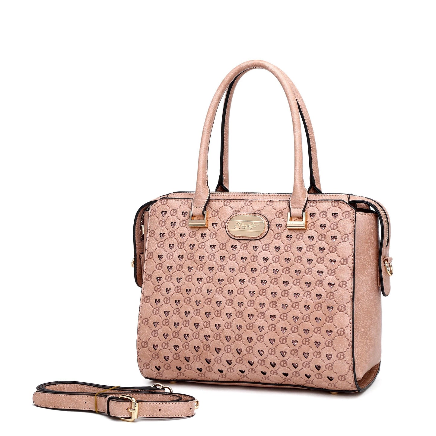 Brangio Italy Monogram Designer Satchel – Cognac Faux Leather Handbag
