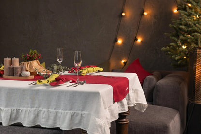 Elegant natural linen napkins arranged neatly on a dining table enhancing eco-friendly decor