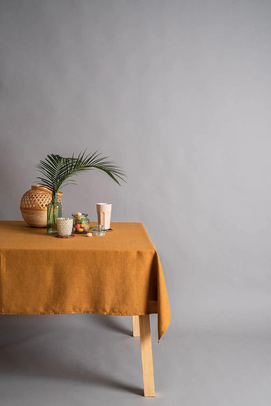 100% Pure Linen Handmade Solid Color Tablecloth