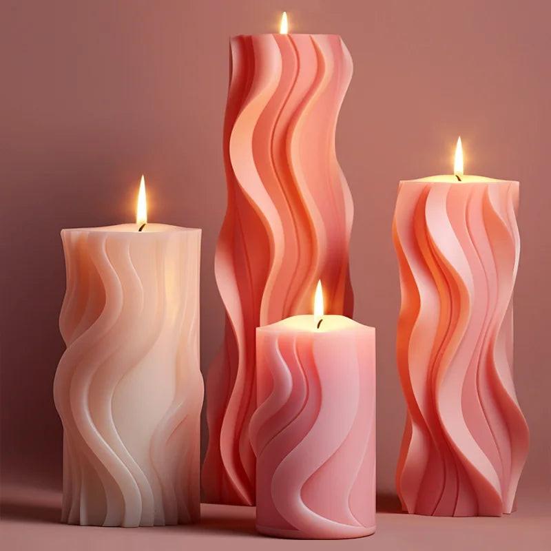 Wave Cylindrical Candle Silicone Mold with Twisted Irregular Geometric Shape