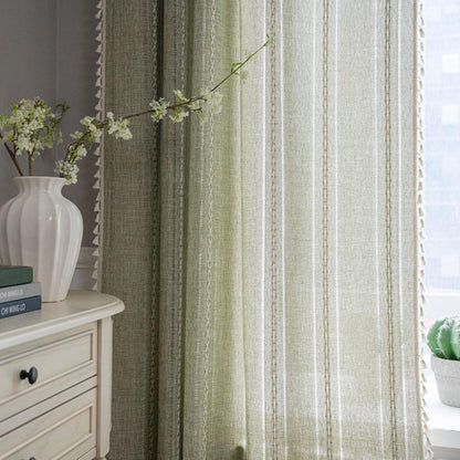 Cotton Linen Blending Curtains Rod Pocket, Shade Curtain w/ Tassel