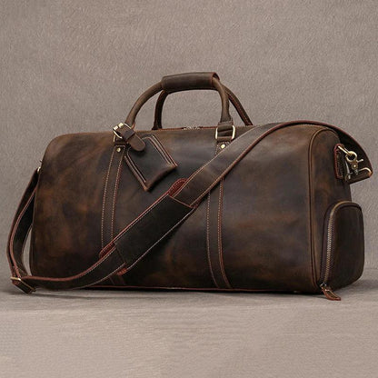 Premium cowskin travel bag showcasing durable craftsmanship and stylish design for sophisticated travelers.