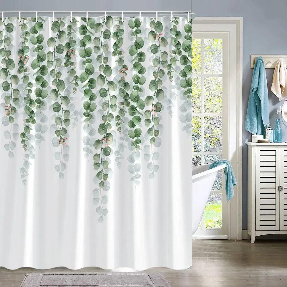 Eucalyptus Leaves Shower Curtain - Green Leaf Print