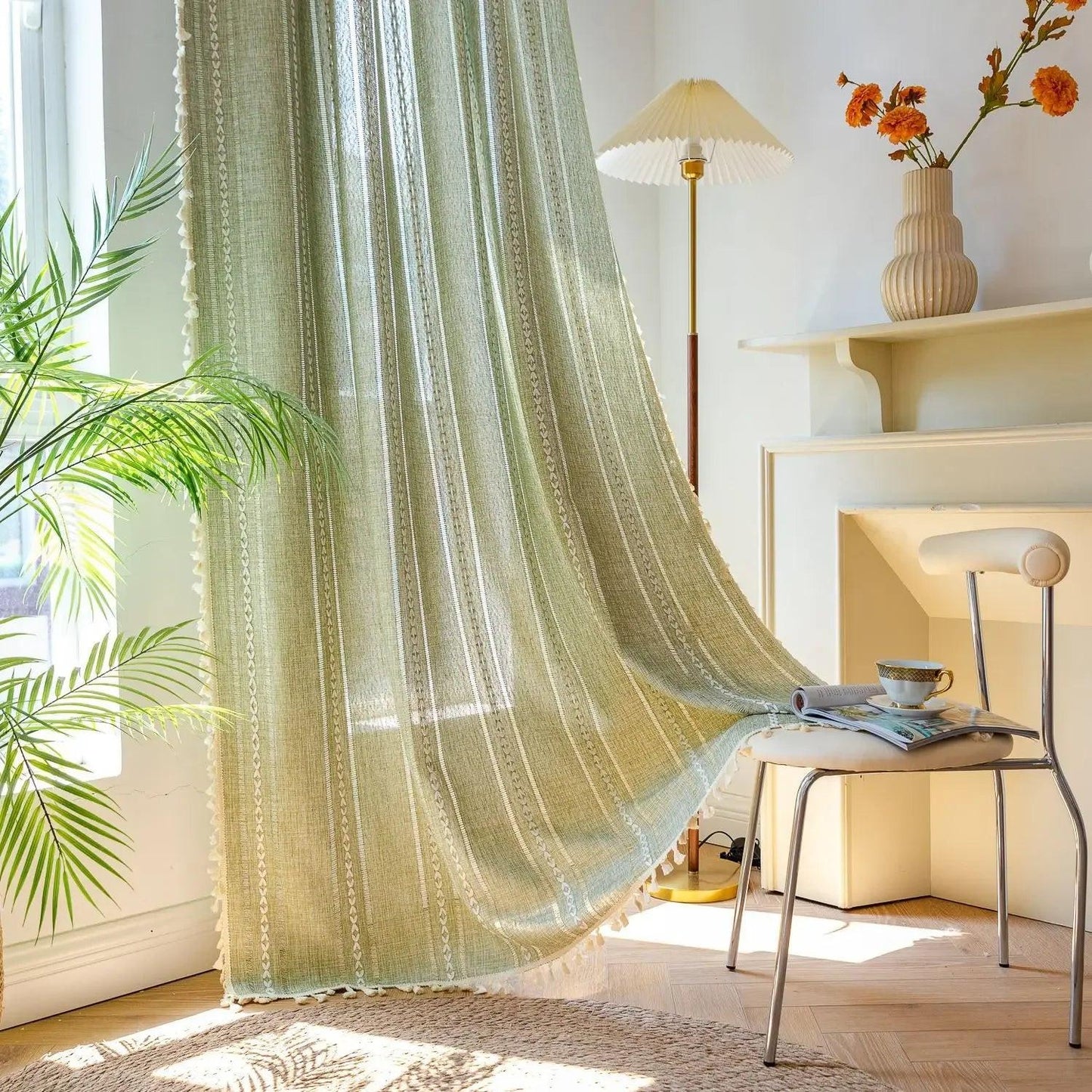 Cotton Linen Blending Curtains Rod Pocket, Shade Curtain w/ Tassel