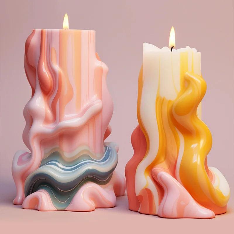 Wave Cylindrical Candle Silicone Mold with Twisted Irregular Geometric Shape