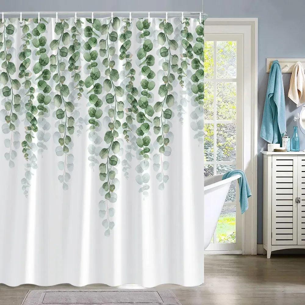 Eucalyptus Leaves Shower Curtain - Green Leaf Print