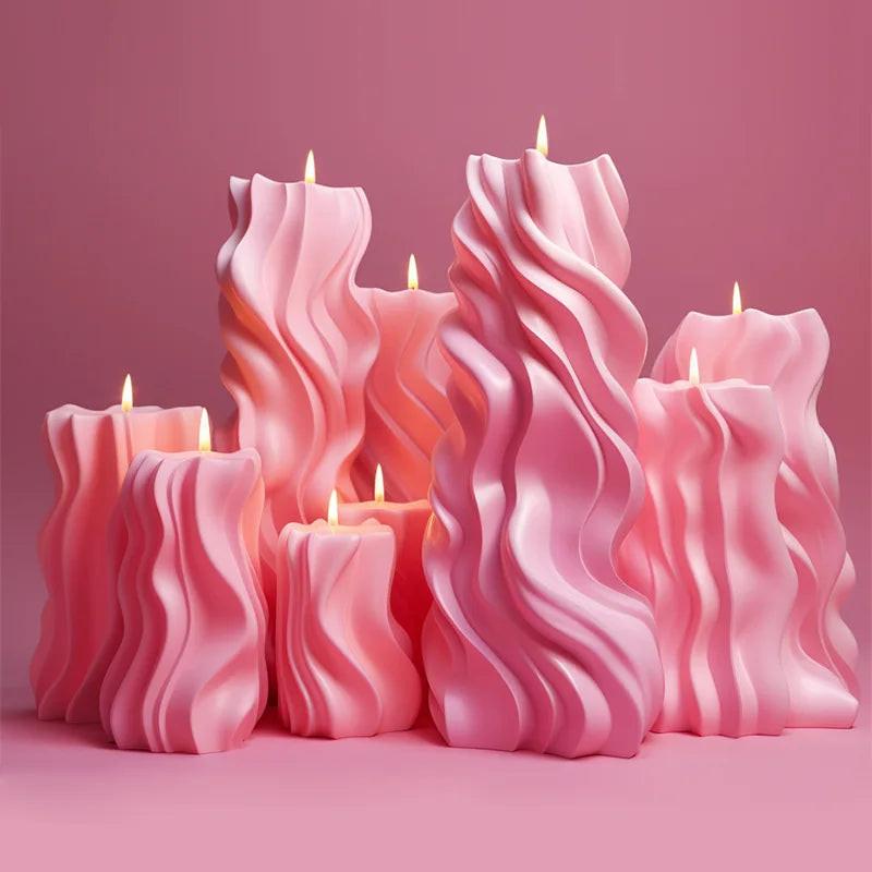 Wave Cylindrical Candle Silicone Mold with Twisted Irregular Geometric Shape