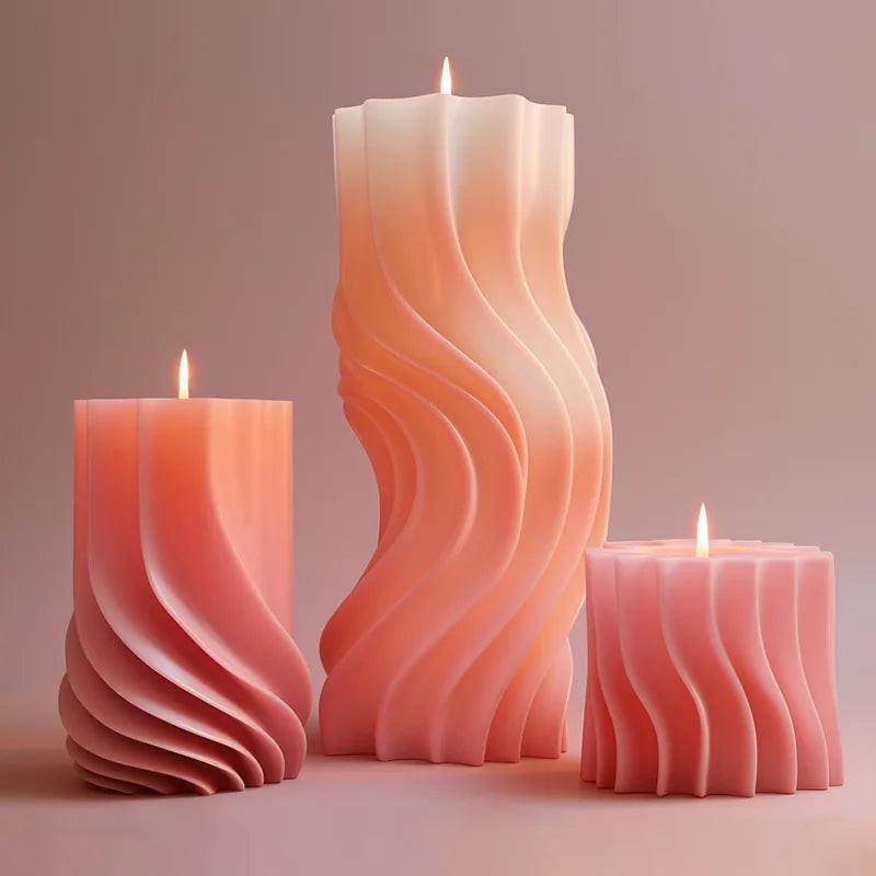 Wave Cylindrical Candle Silicone Mold with Twisted Irregular Geometric Shape
