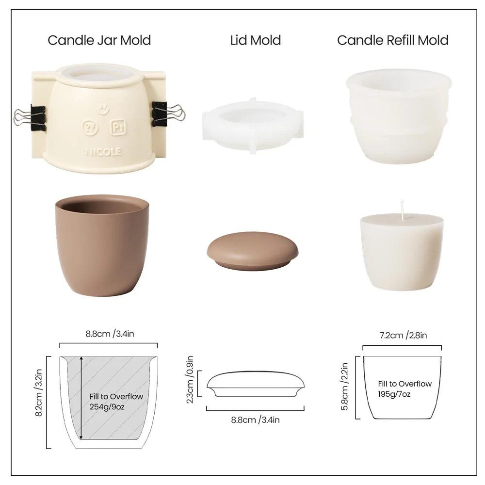 Boowan Nicole Candle Silicone Jar Mold and 7oz Candle Refill Mold, Reusable