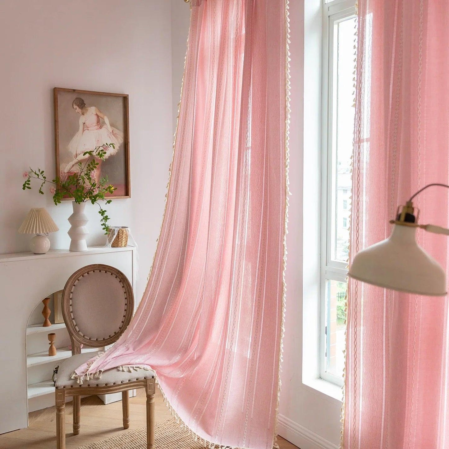 Cotton Linen Blending Curtains Rod Pocket, Shade Curtain w/ Tassel