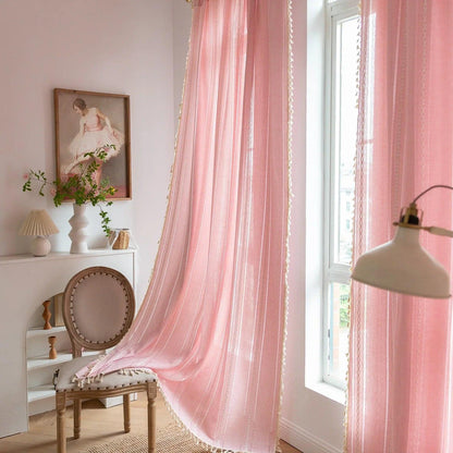 Cotton Linen Blending Curtains Rod Pocket, Shade Curtain w/ Tassel