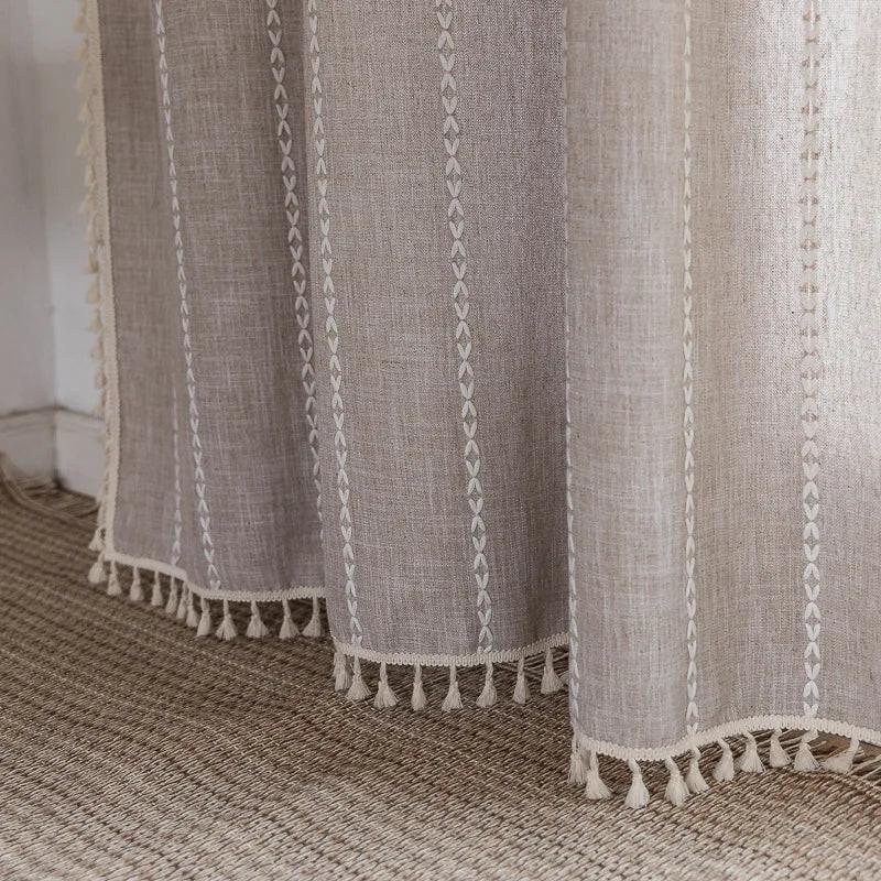 Cotton Linen Blending Curtains Rod Pocket, Shade Curtain w/ Tassel