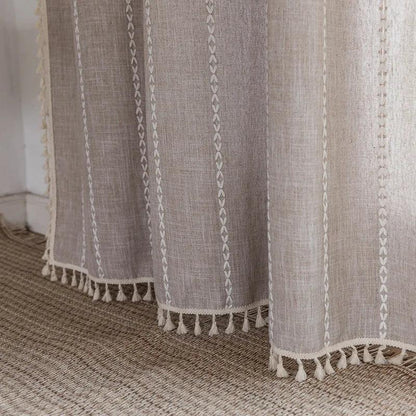 Cotton Linen Blending Curtains Rod Pocket, Shade Curtain w/ Tassel