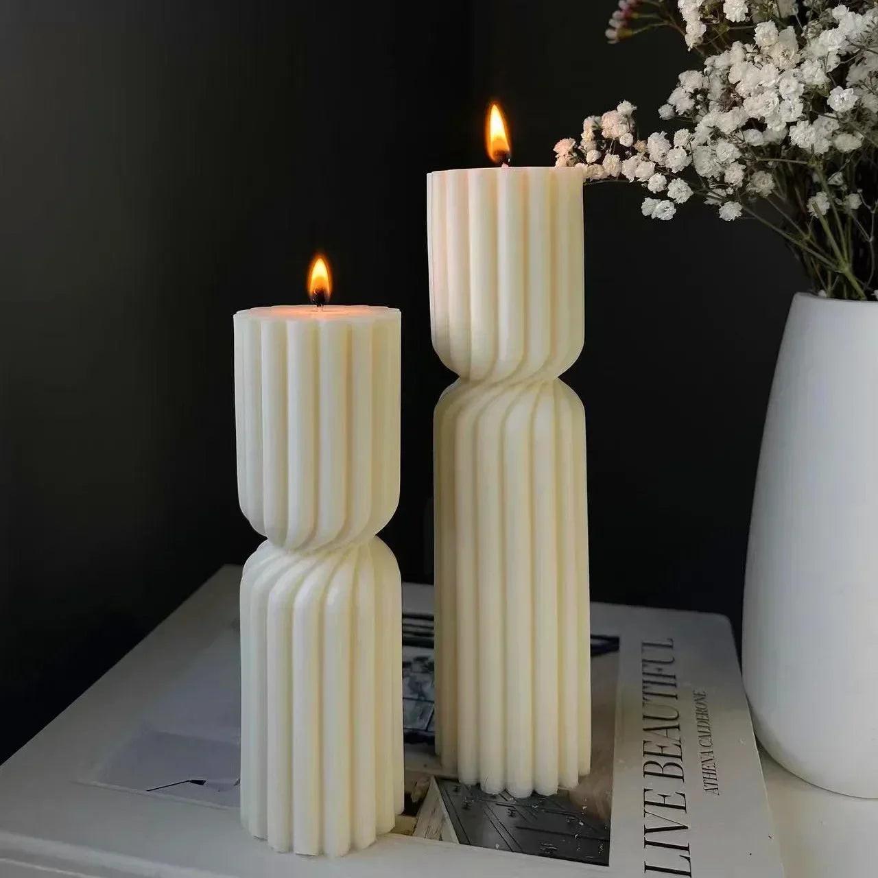 Wave Cylindrical Candle Silicone Mold with Twisted Irregular Geometric Shape