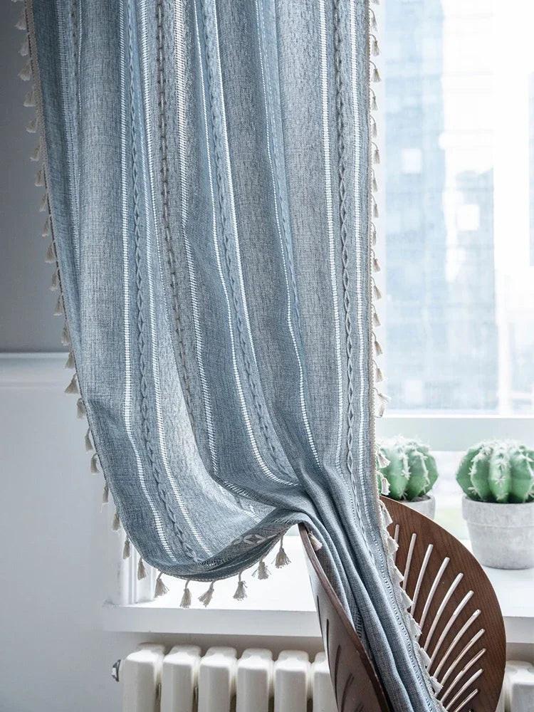 Cotton Linen Blending Curtains Rod Pocket, Shade Curtain w/ Tassel