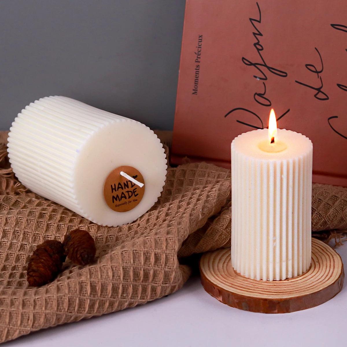 Striped Cylindrical Silicone Candle Mold, Handmade Candle Making