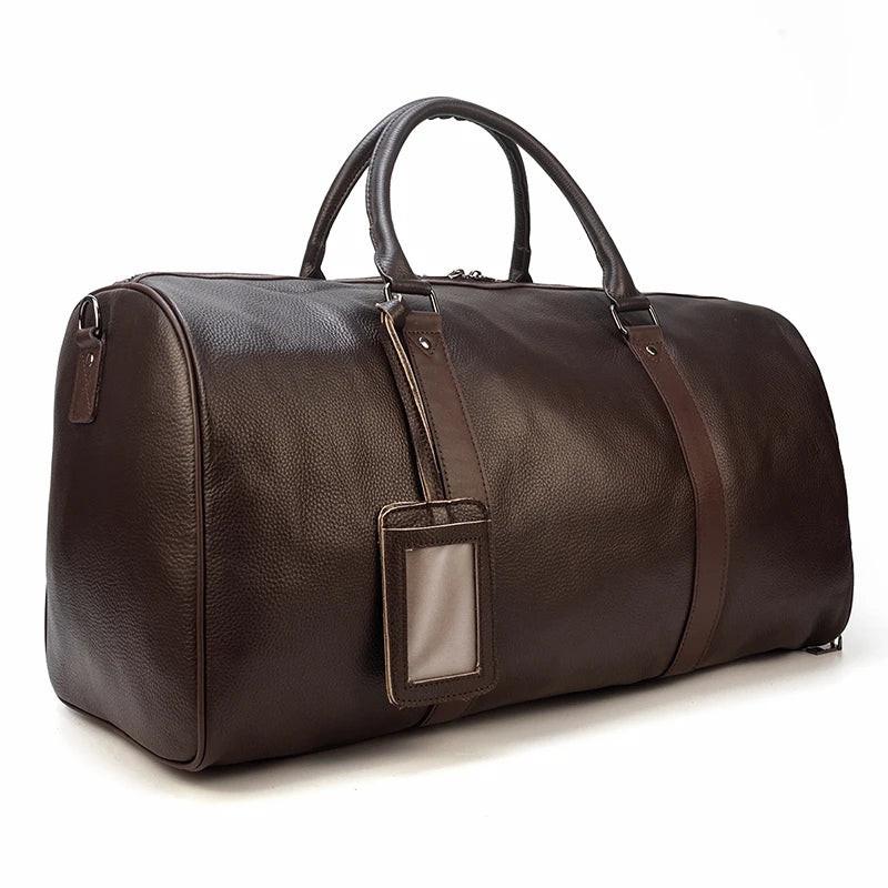 Premium cowskin travel bag showcasing durable craftsmanship and stylish design for sophisticated travelers.
