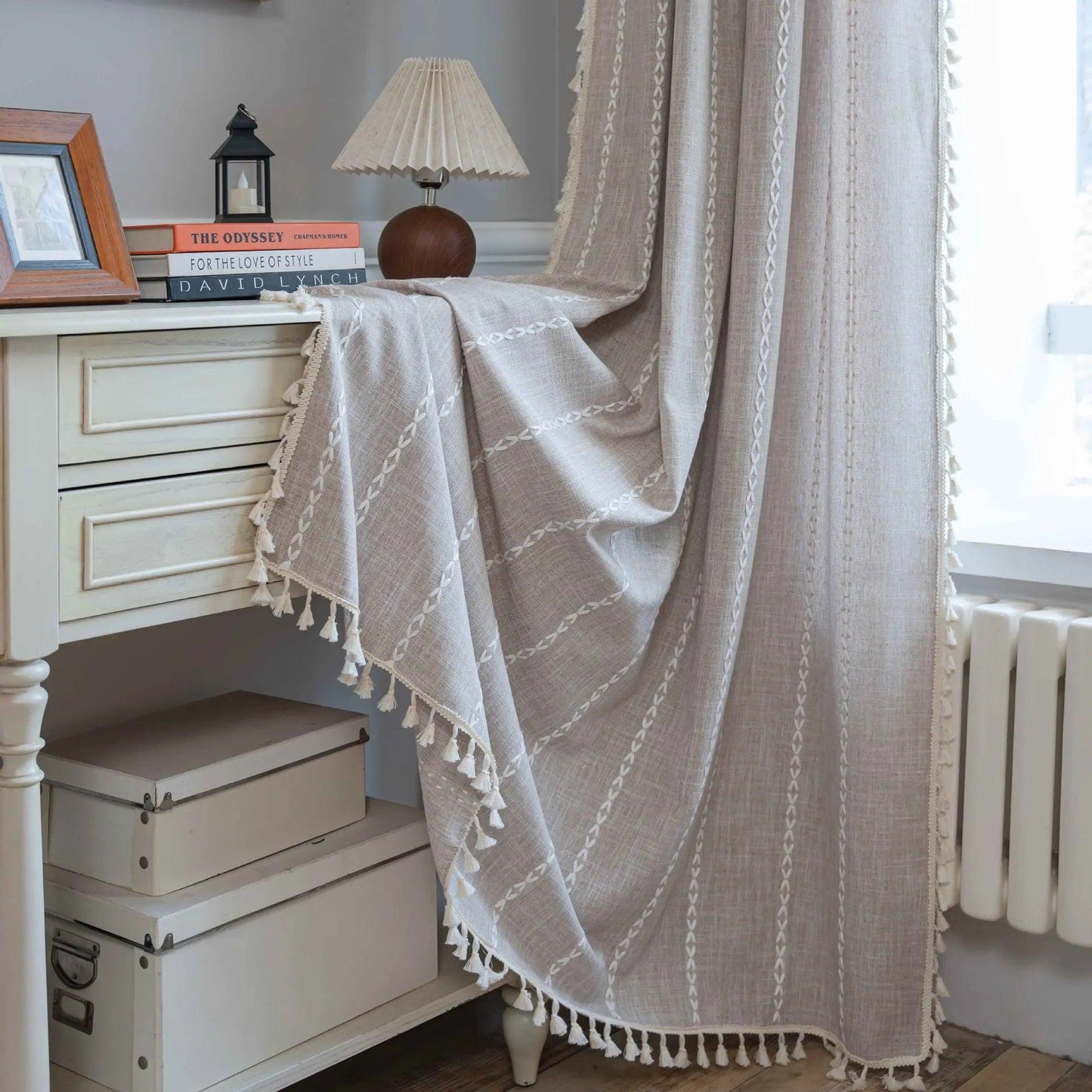 Cotton Linen Blending Curtains Rod Pocket, Shade Curtain w/ Tassel