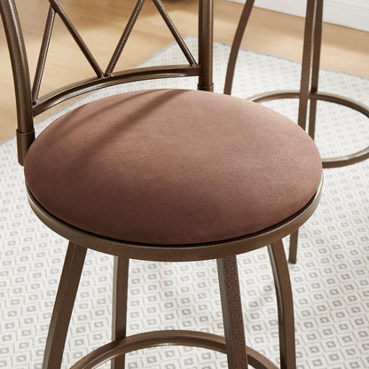 2 Piece Brown Fabric + Metal Bar Stools with Footrest
