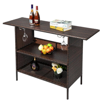 Including 2 Wine Glass Holders, Brown Gradient Woven Rattan Bar Table