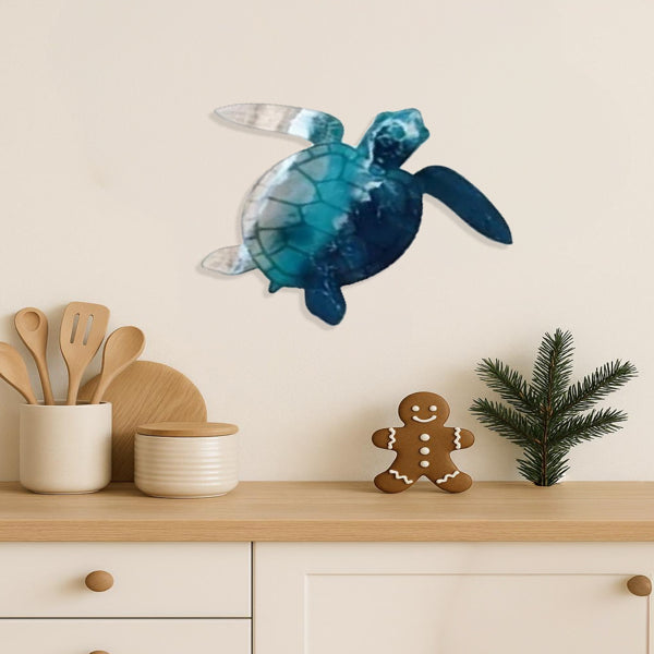 Handcrafted Iron Sea Turtle Wall Sculpture Coastal Ocean Theme Art for Living Room/Bedroom