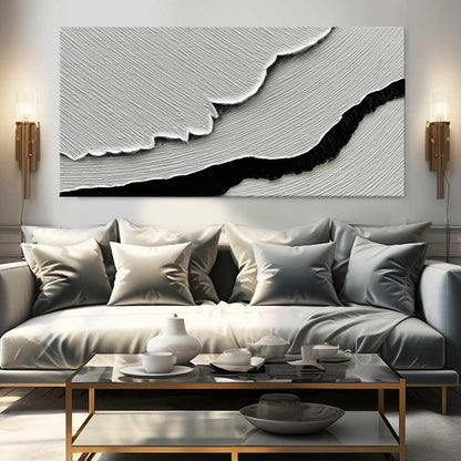 Black White Sea Waves Abstract Paintings Hand-painted Wall Art Horizontal Oil Painting Textured Art Home Living Room Bedroom Decor.