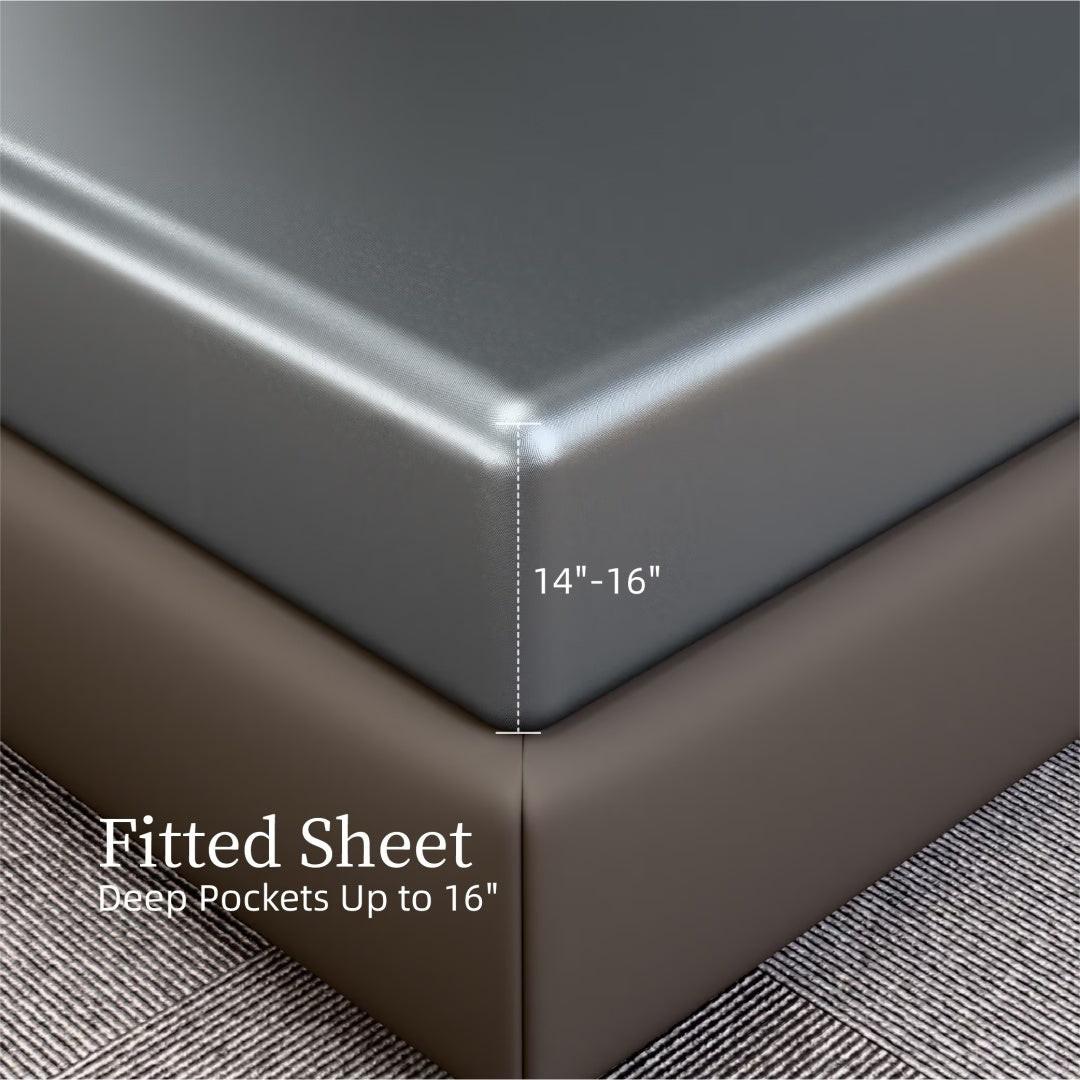 Satin Bed Sheets, Full Size Sheets Set, 4 Pcs Silky Bedding Set With 15 Inches Deep Pocket For Mattress Full, Grey