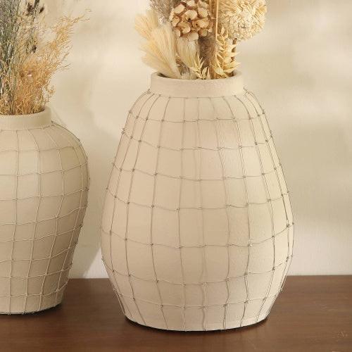Leianna Handmade Large Terracotta Vase With Wireframe Contemporary Design, Handmade.