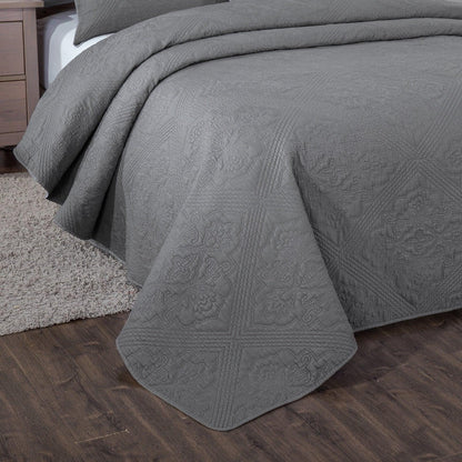 DaDa Bedding Vintage Stone Wash Grey Floral Matelassé Bedspread