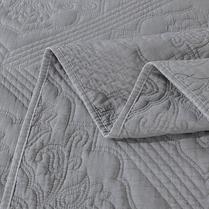 DaDa Bedding Vintage Stone Wash Grey Floral Matelassé Bedspread