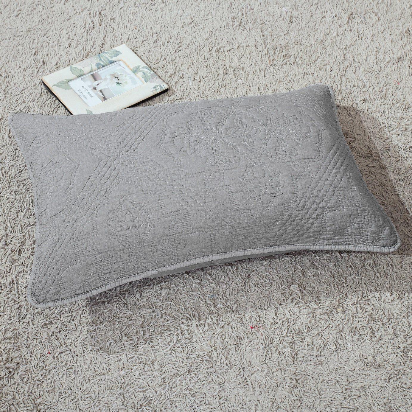 DaDa Bedding Vintage Stone Wash Grey Floral Matelassé Bedspread